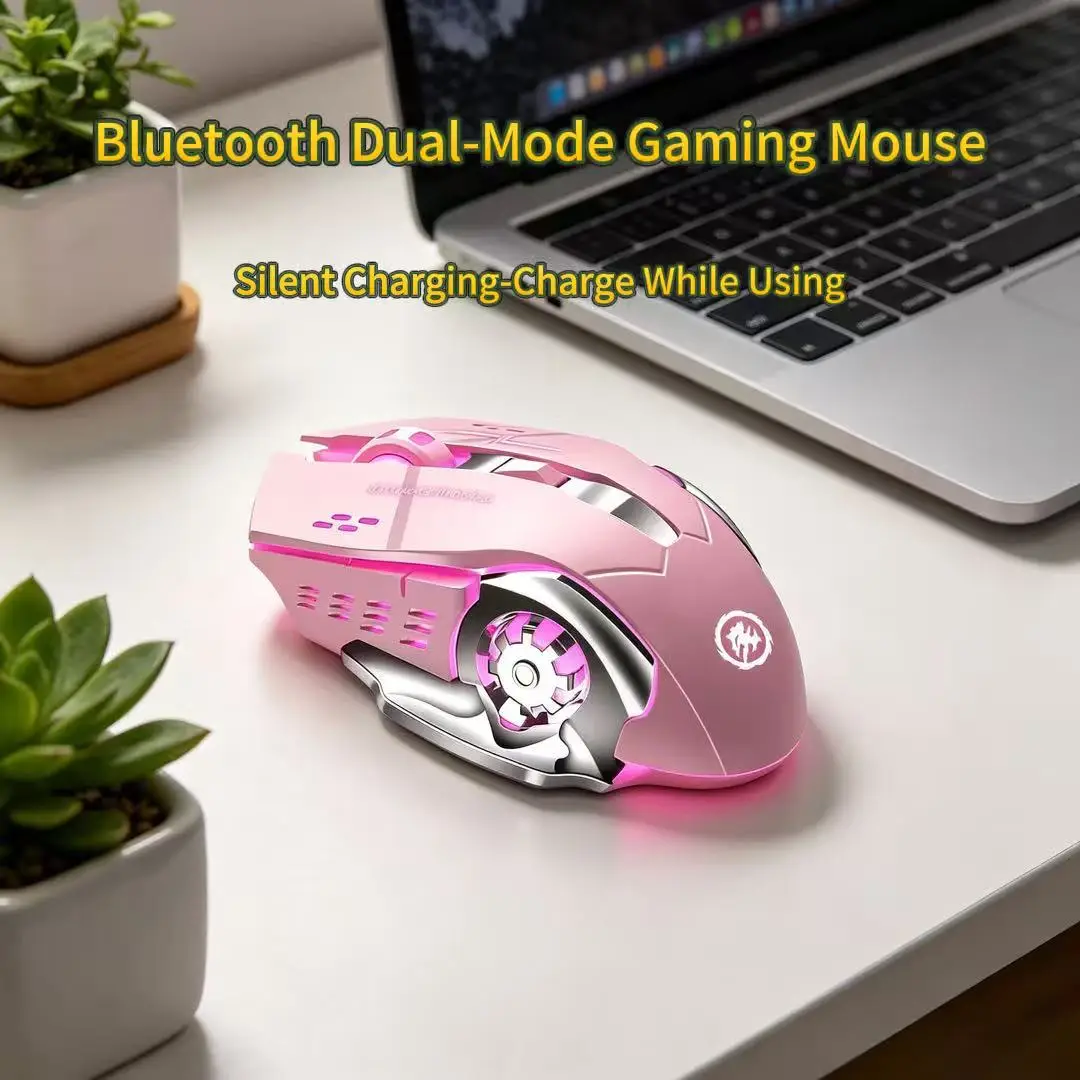Pc Gaming Pink - Kabellose Gaming-Maus, Bluetooth, Dual-Modus, geräuschlos, wiederaufladbar,